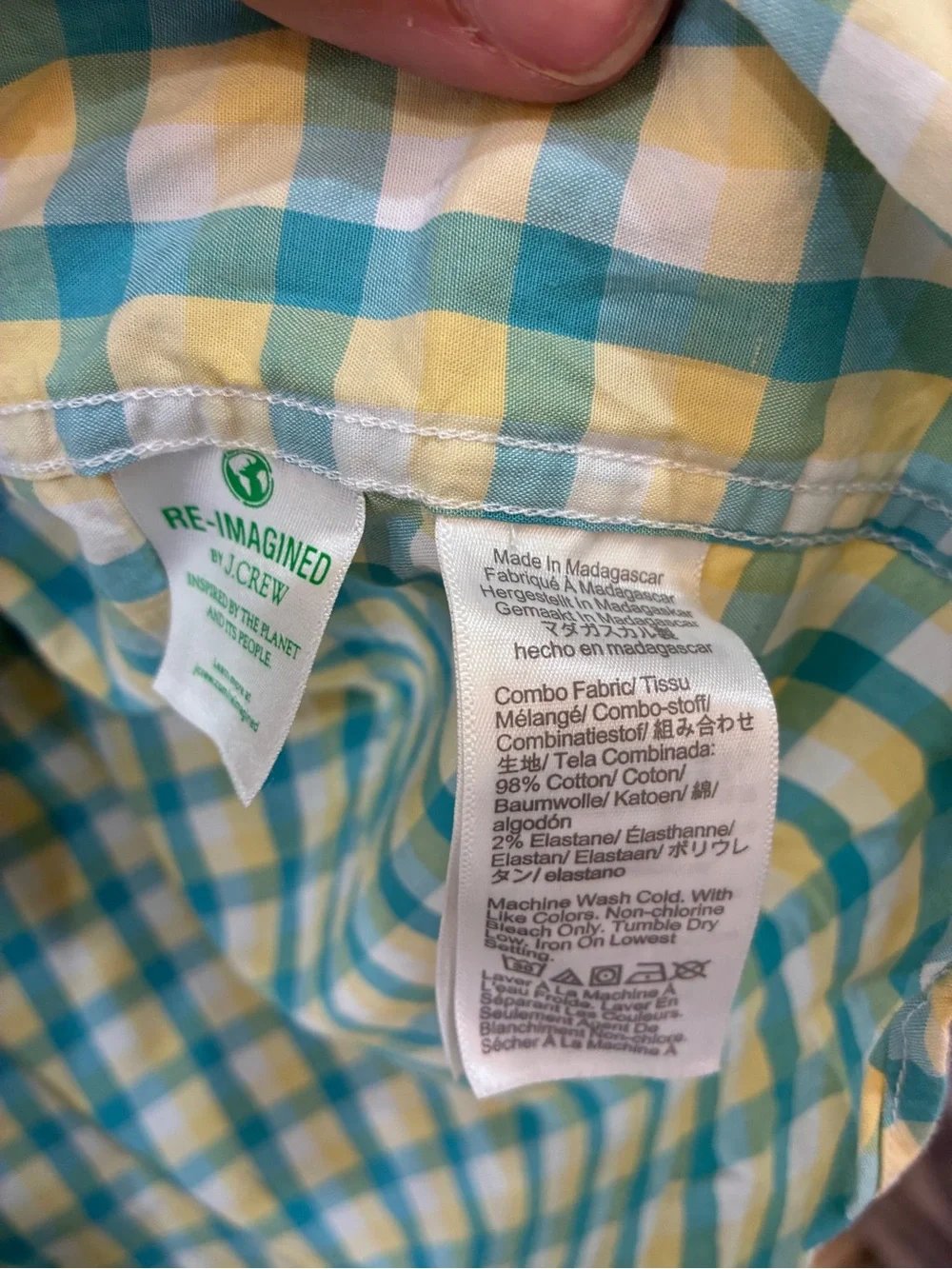 J. Crew Men's Yellow and Light Blue Green Teal Plaid Button-Down Classic Shirt